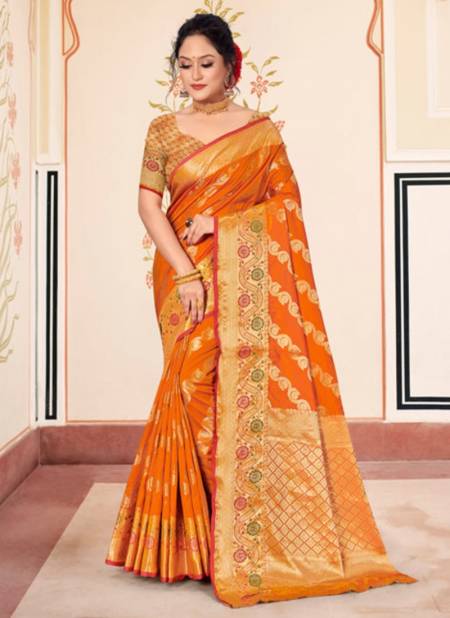 Orange Colour SANGAM JUHI SILK Fancy Designer Festive Wear Banarasi Silk Saree Collection 1108